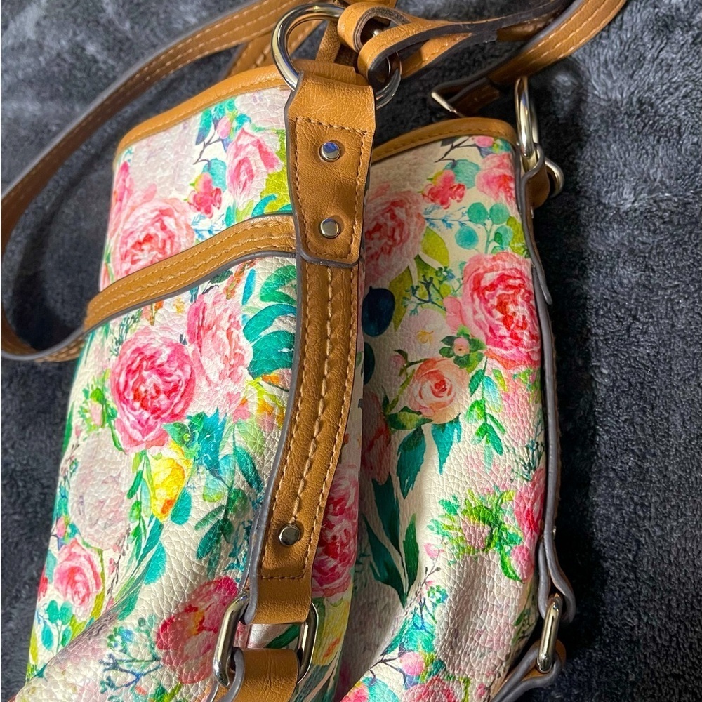 Rosetti Leather Handbag, Spring Flowers Crossbody, Large Floral Purse Co… - Picture 7 of 8